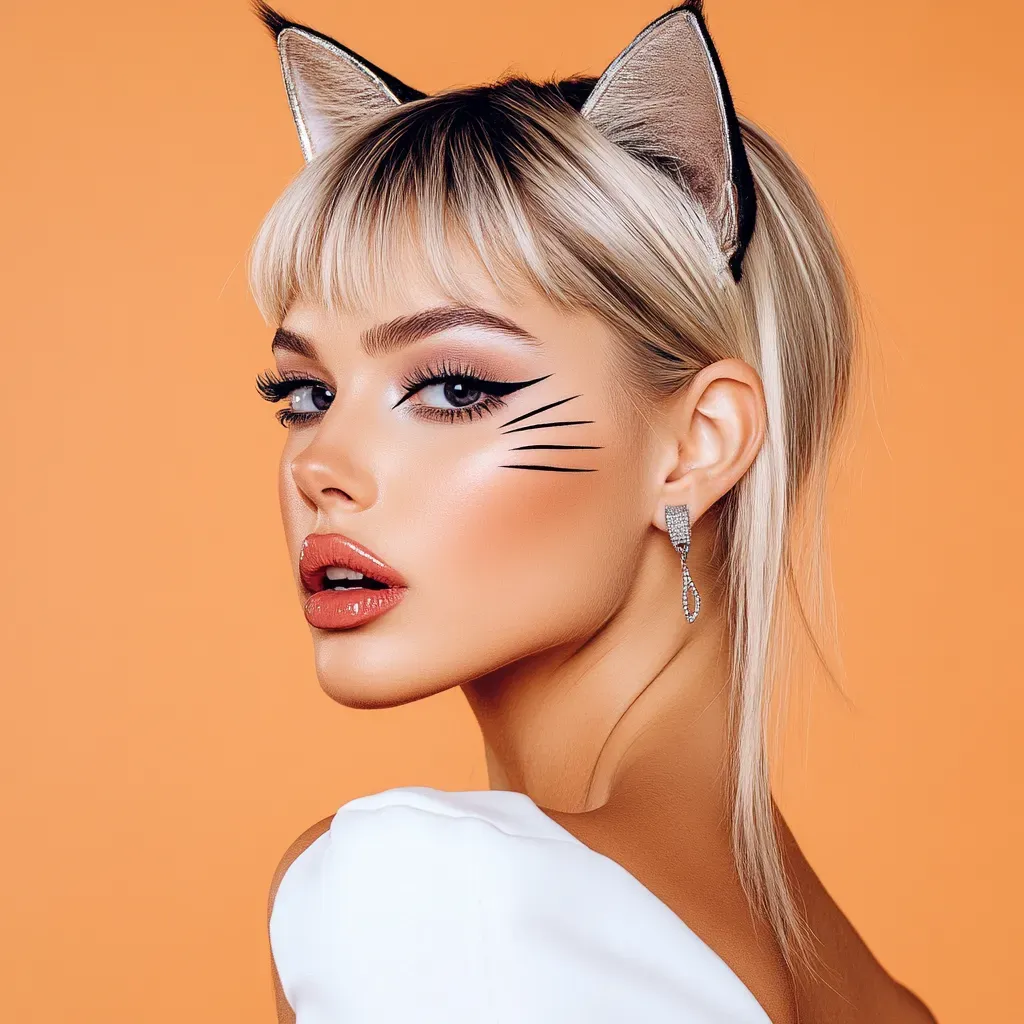 Super cute halloween cat makeup look 2024 orange background